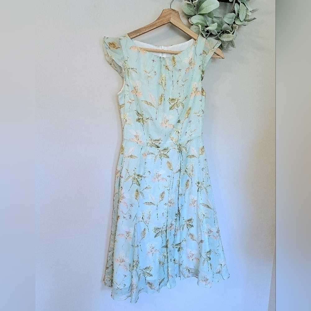 100% Cotton Blue Floral Dress Georgette Women's Size 2